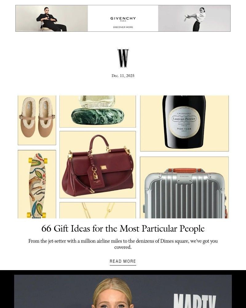 Screenshot of email sent to a W Newsletter subscriber