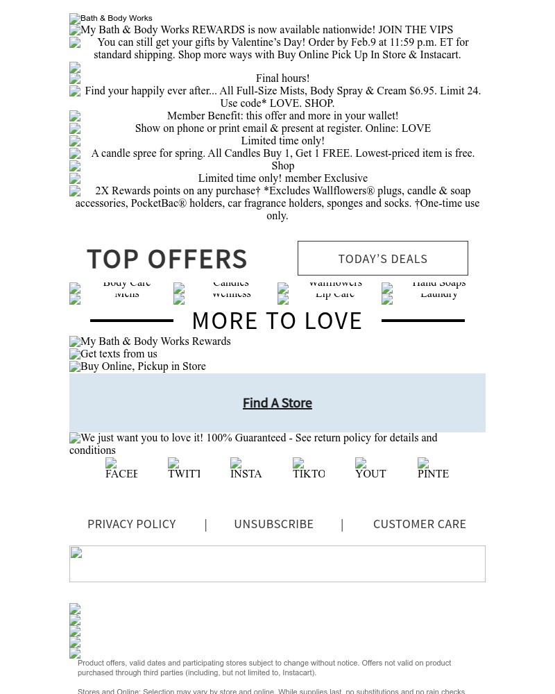Screenshot of email sent to a Bath & Body Works Newsletter subscriber