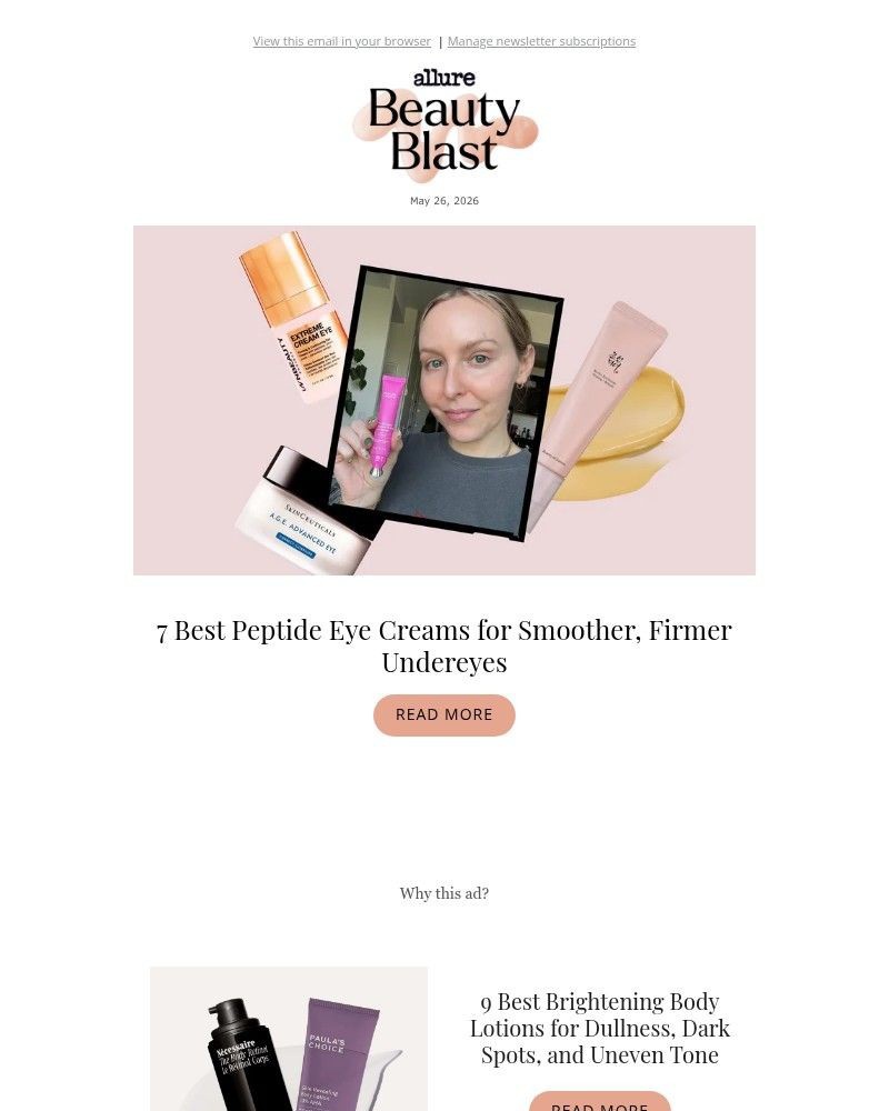 Screenshot of email sent to a allure Newsletter subscriber
