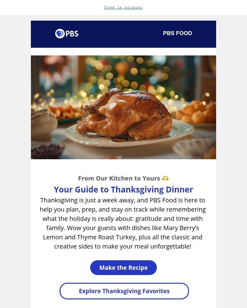 Screenshot of email sent to a PBS Newsletter subscriber