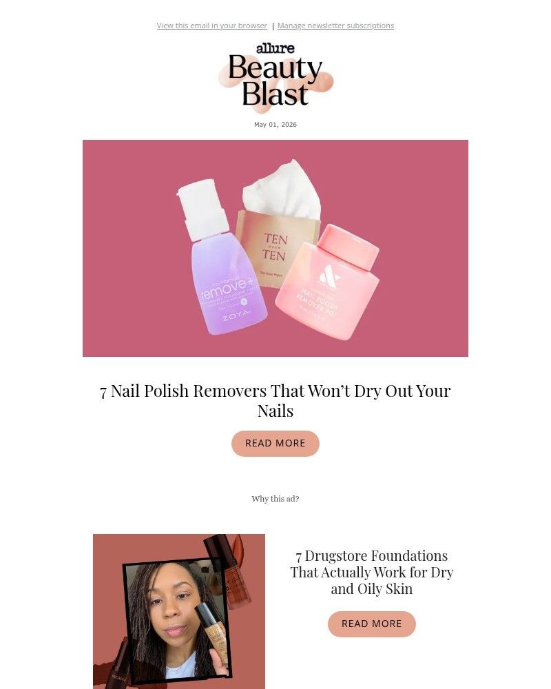 Screenshot of email sent to a allure Newsletter subscriber