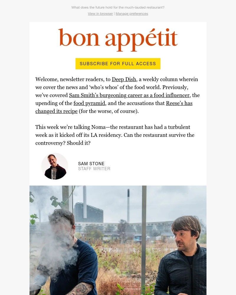 Screenshot of email sent to a Bon Appétit Newsletter subscriber