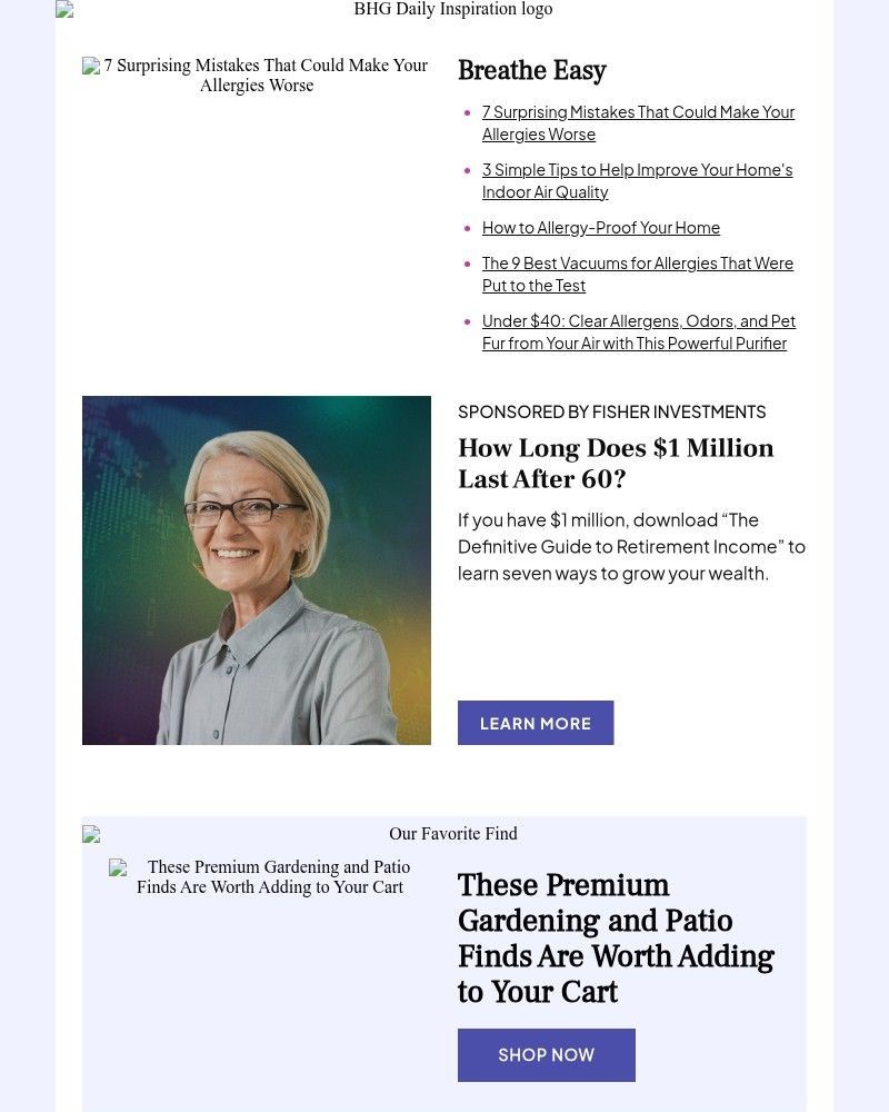 Screenshot of email sent to a Better Homes and Gardens Newsletter subscriber