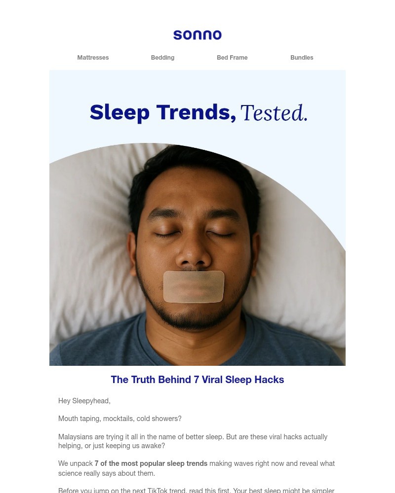 Screenshot of email sent to a Sonno Newsletter subscriber