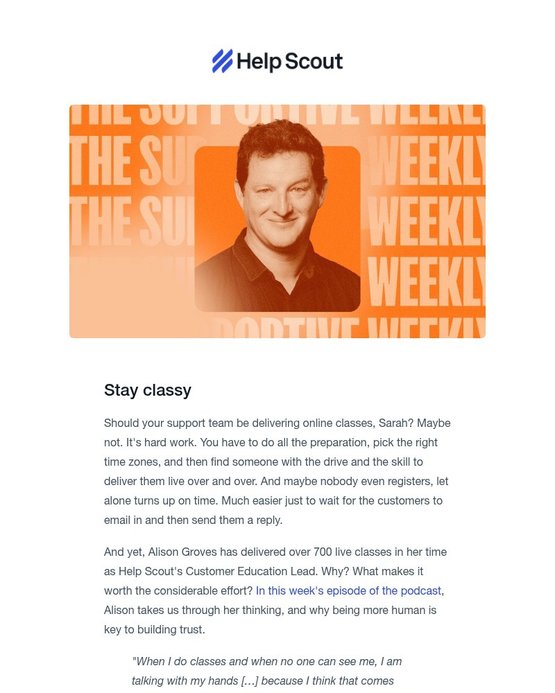 Screenshot of email sent to a Help Scout Trial user