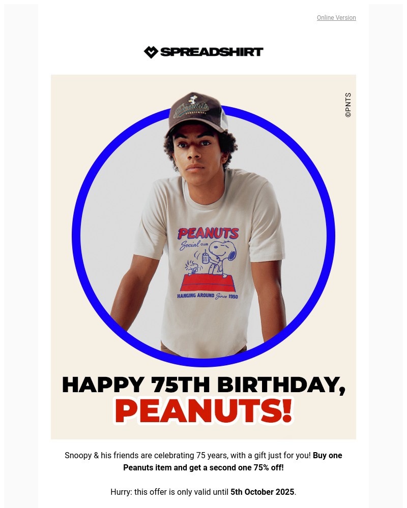 Screenshot of email with subject /media/emails/75-years-of-peanuts-75-off-on-your-second-item-6518dc-cropped-39818e50.jpg