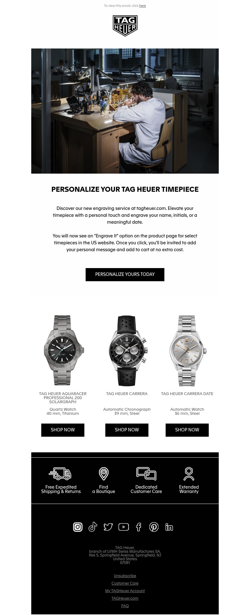 Email sent from Tag Heuer to a Registered user