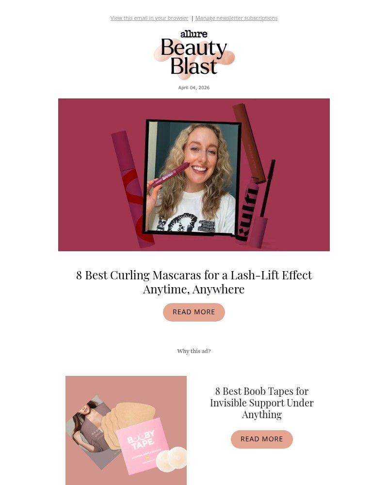 Screenshot of email sent to a allure Newsletter subscriber