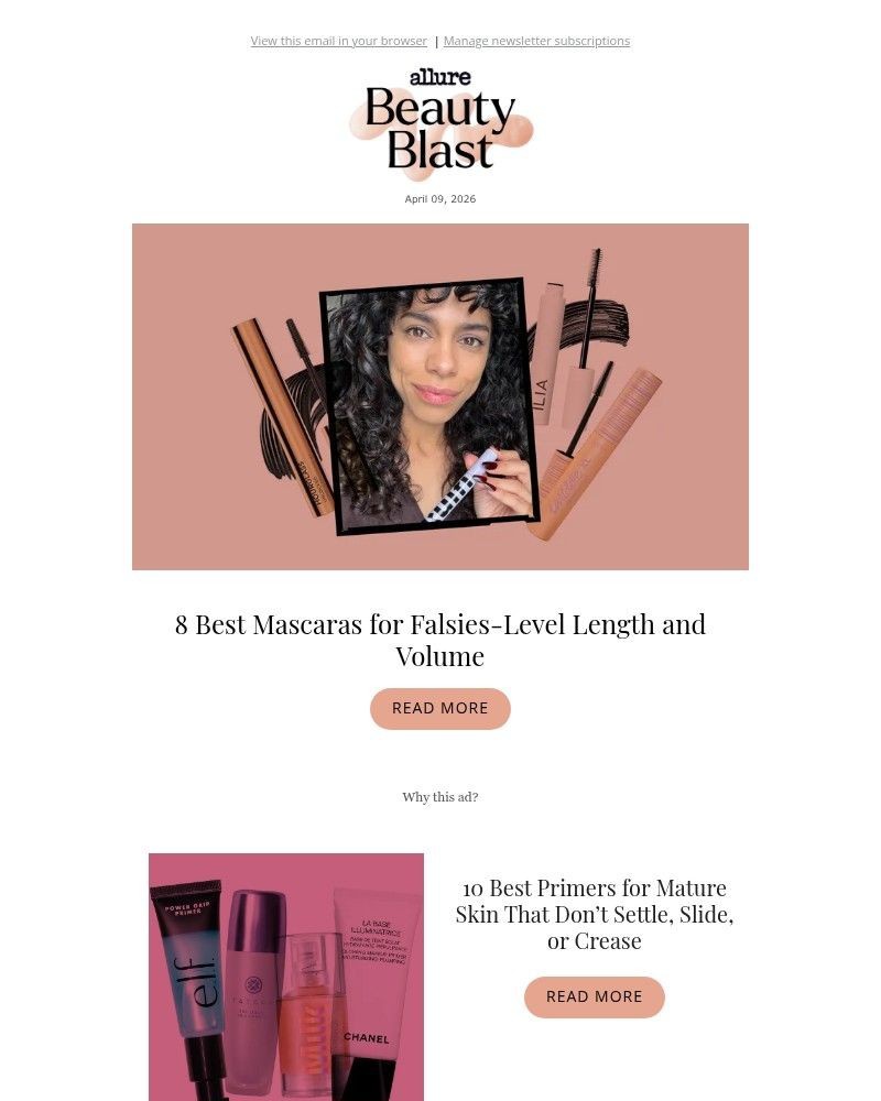 Screenshot of email sent to a allure Newsletter subscriber