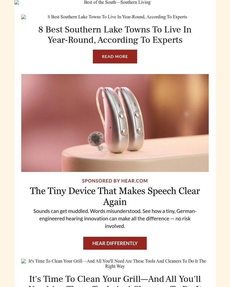 Screenshot of email sent to a Southern Living Newsletter subscriber