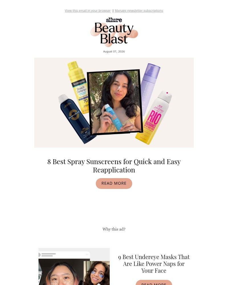 Screenshot of email sent to a allure Newsletter subscriber