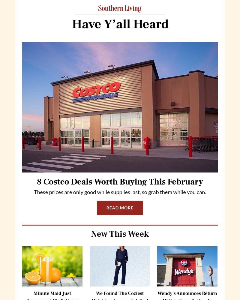 Screenshot of email sent to a Southern Living Newsletter subscriber