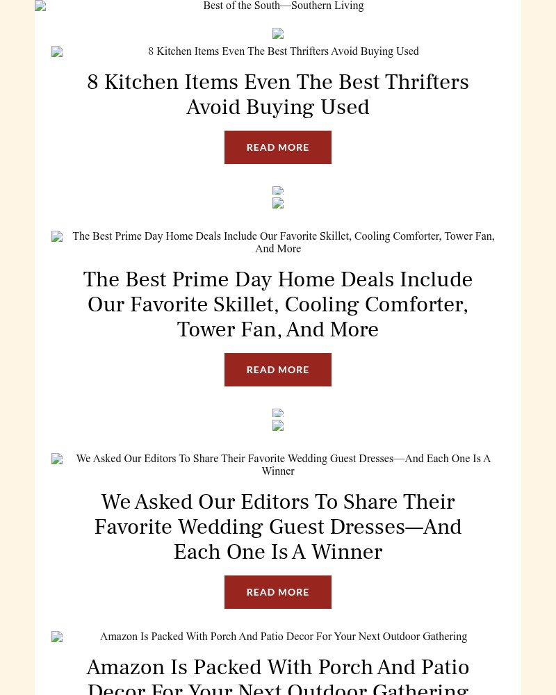 Screenshot of email sent to a Southern Living Newsletter subscriber