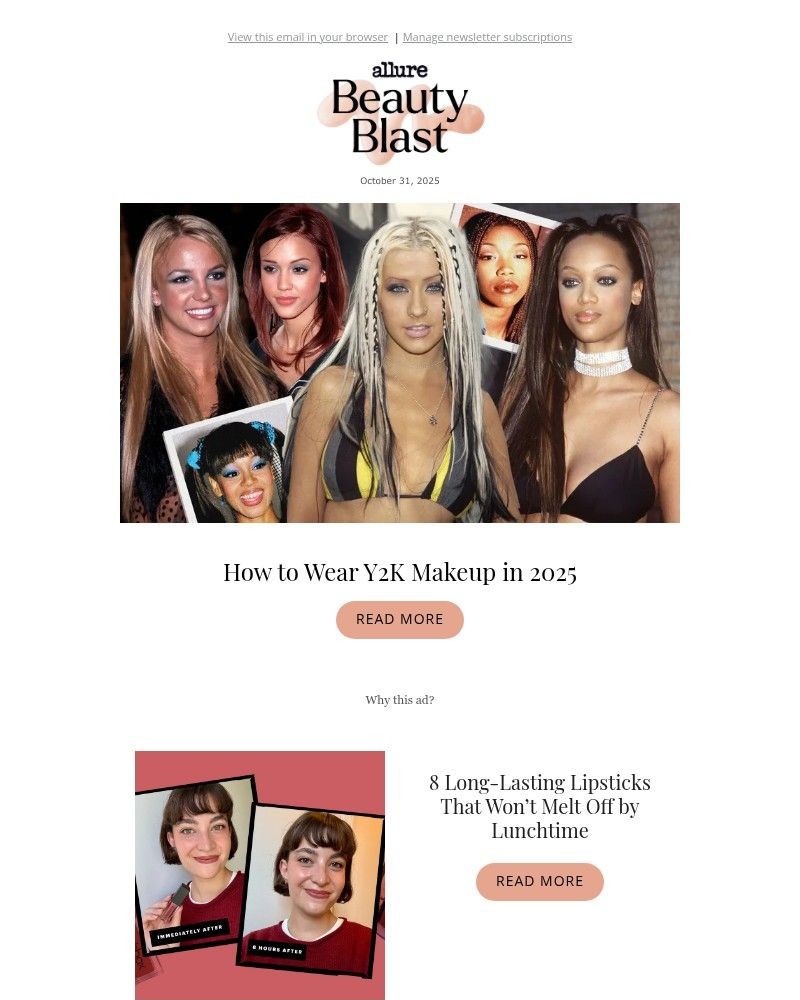 Screenshot of email sent to a allure Newsletter subscriber