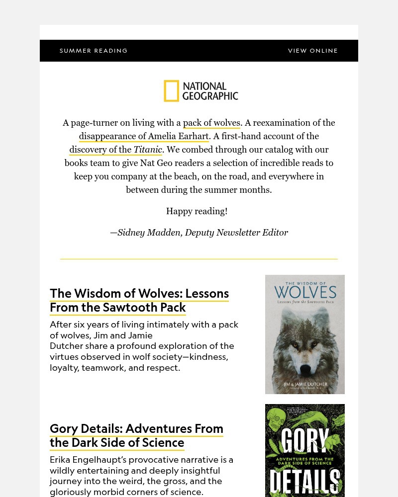Screenshot of email sent to a National Geographic Newsletter subscriber
