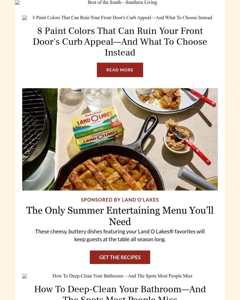 Screenshot of email sent to a Southern Living Newsletter subscriber