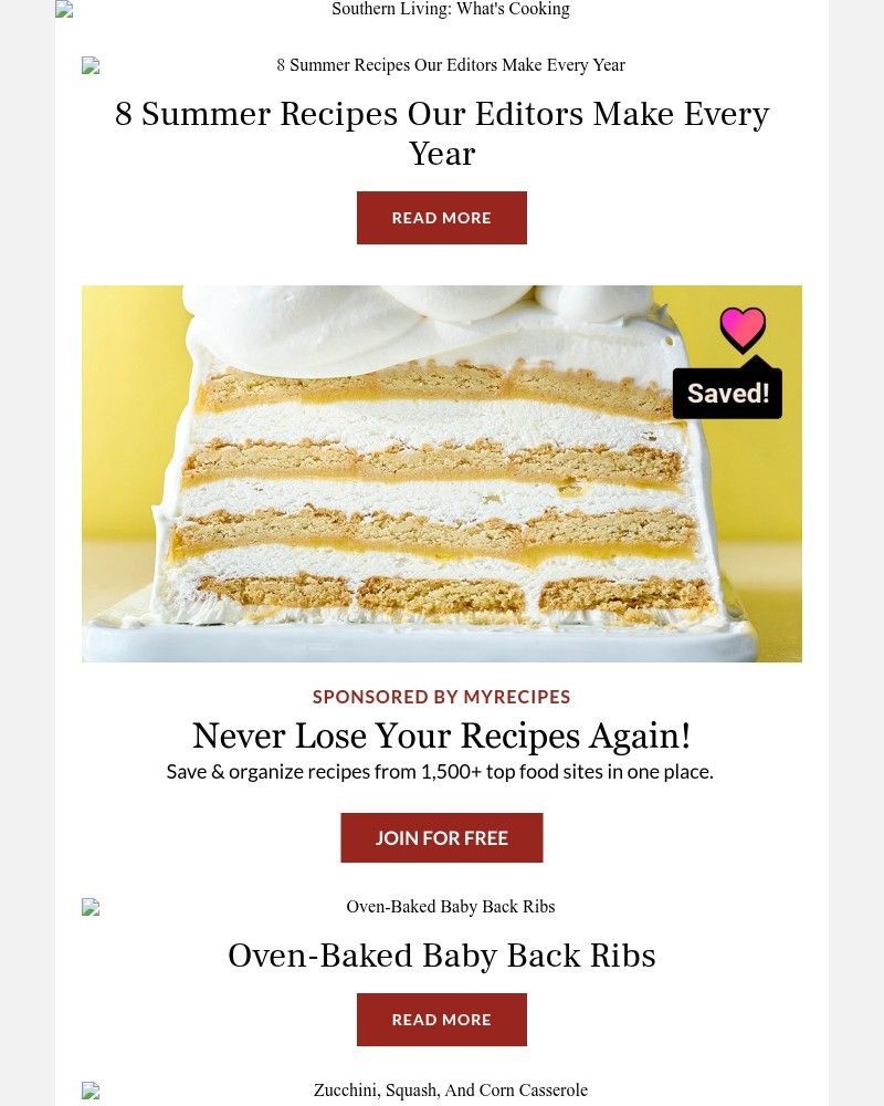 Screenshot of email sent to a Southern Living Newsletter subscriber