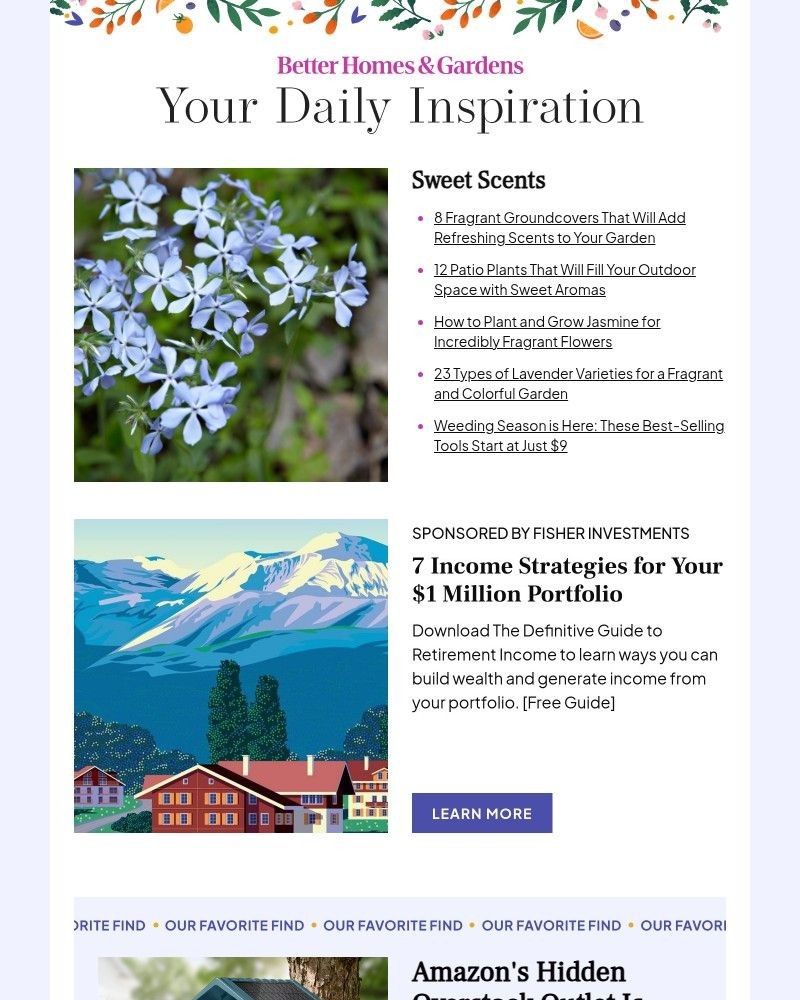 Screenshot of email sent to a Better Homes and Gardens Newsletter subscriber