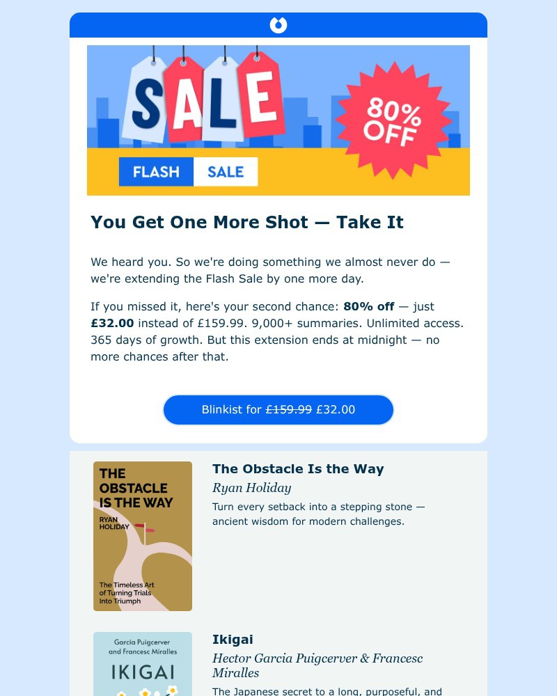 Screenshot of email sent to a Blinkist Registered user