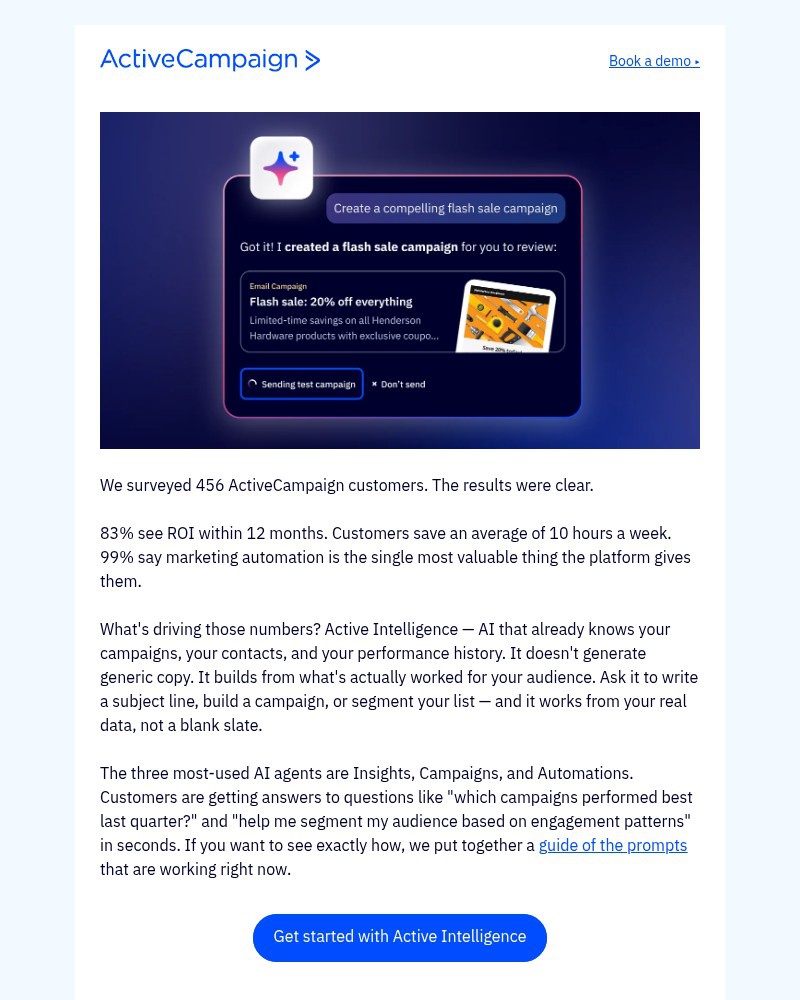 Screenshot of email sent to a ActiveCampaign Customer