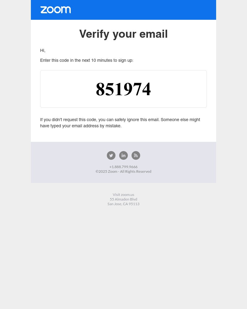 Screenshot of email sent to a Zoom Trial user
