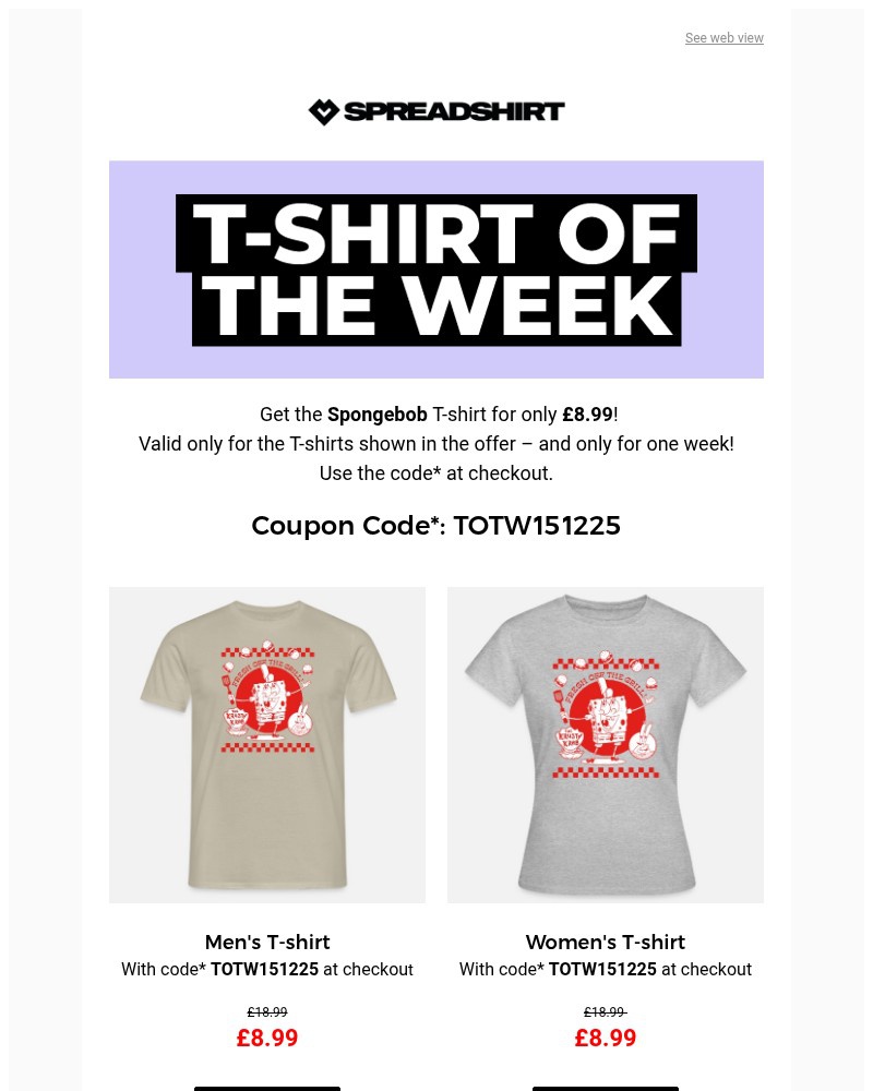 Screenshot of email sent to a Spreadshirt Newsletter subscriber