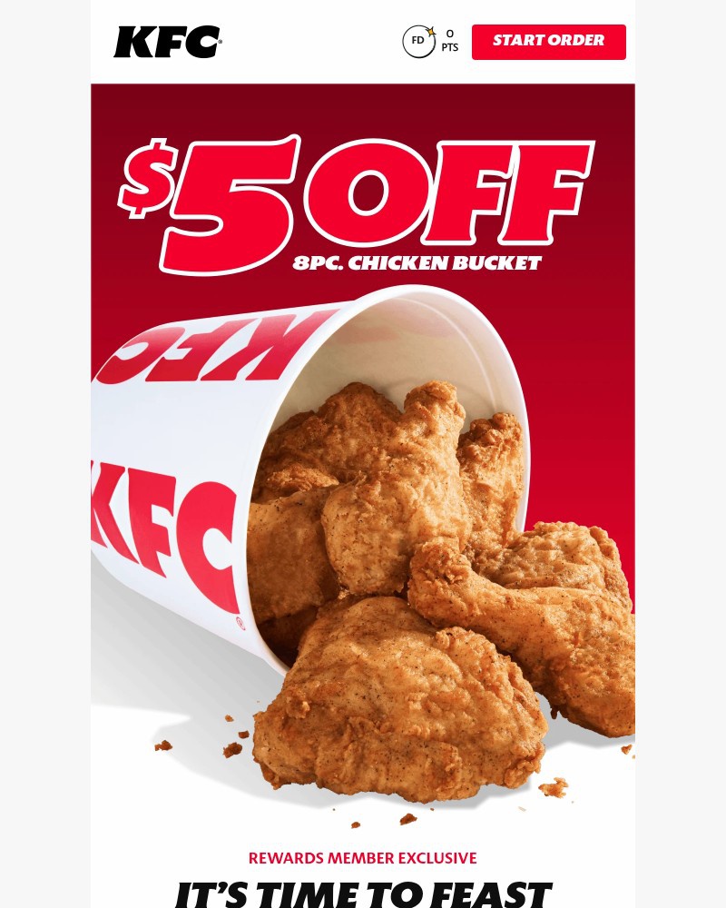 Screenshot of email sent to a Kentucky Fried Chicken Registered user