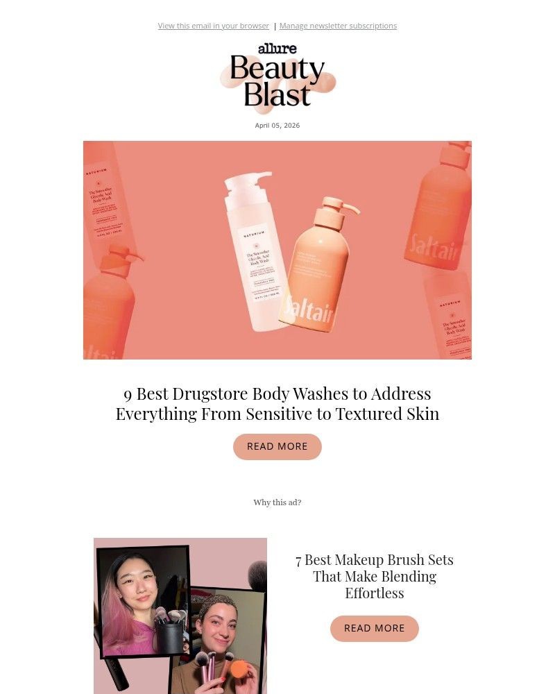 Screenshot of email sent to a allure Newsletter subscriber