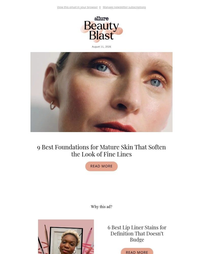 Screenshot of email sent to a allure Newsletter subscriber