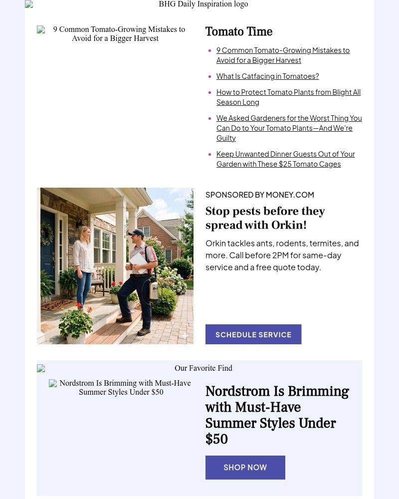 Screenshot of email sent to a Better Homes and Gardens Newsletter subscriber