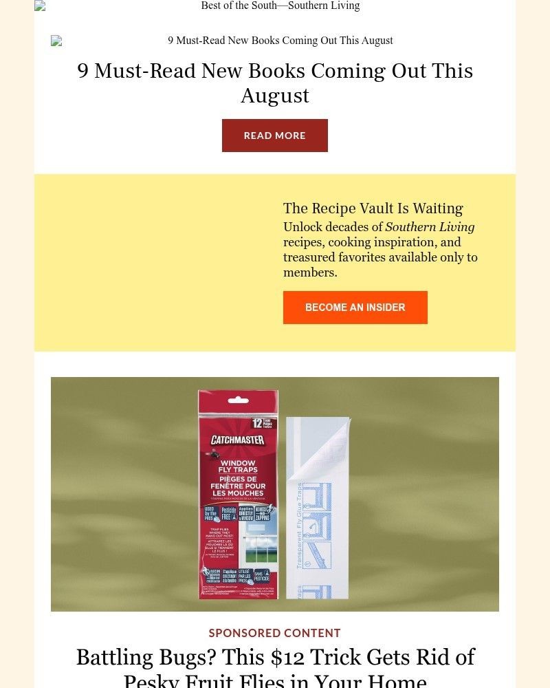 Screenshot of email sent to a Southern Living Newsletter subscriber