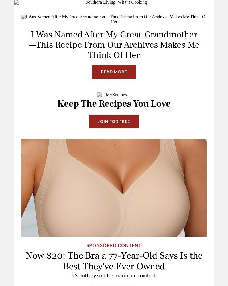 Screenshot of email sent to a Southern Living Newsletter subscriber