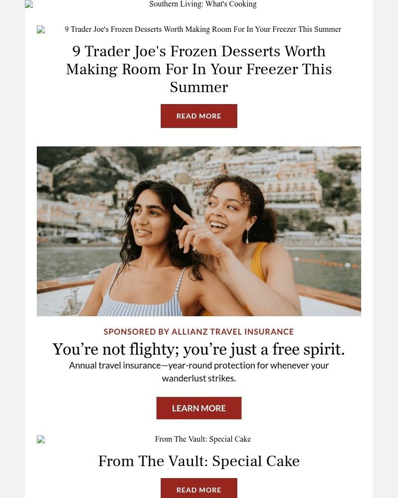 Screenshot of email sent to a Southern Living Newsletter subscriber