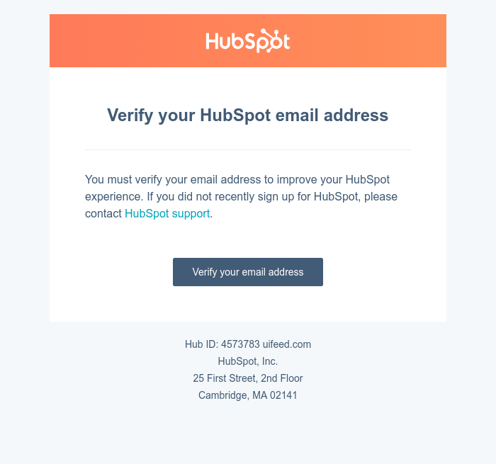 Screenshot of email sent to a HubSpot Registered user