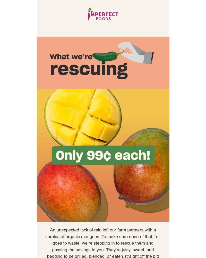 Screenshot of email sent to a Imperfect Foods Registered user