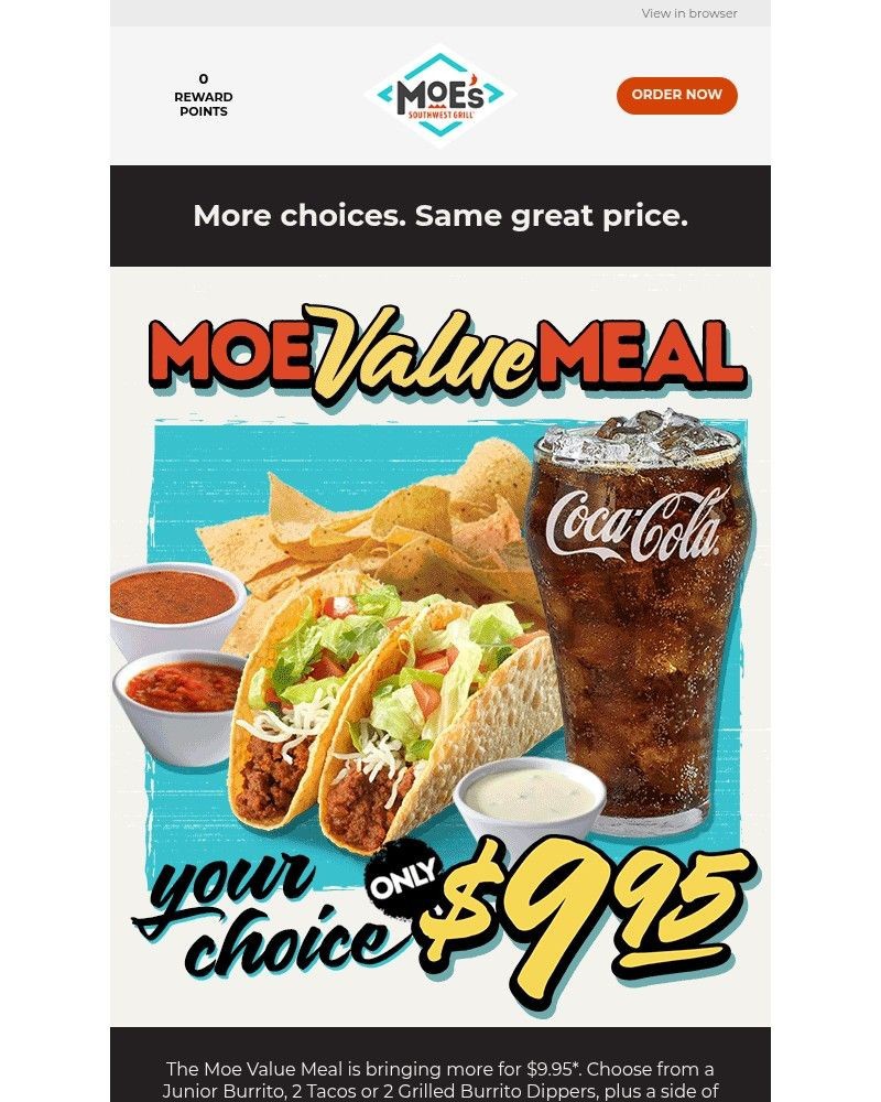 Screenshot of email sent to a Moe’s Southwest Grill Registered user