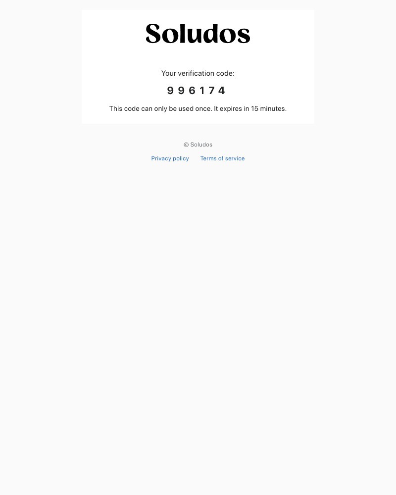 Screenshot of email sent to a Soludos Registered user