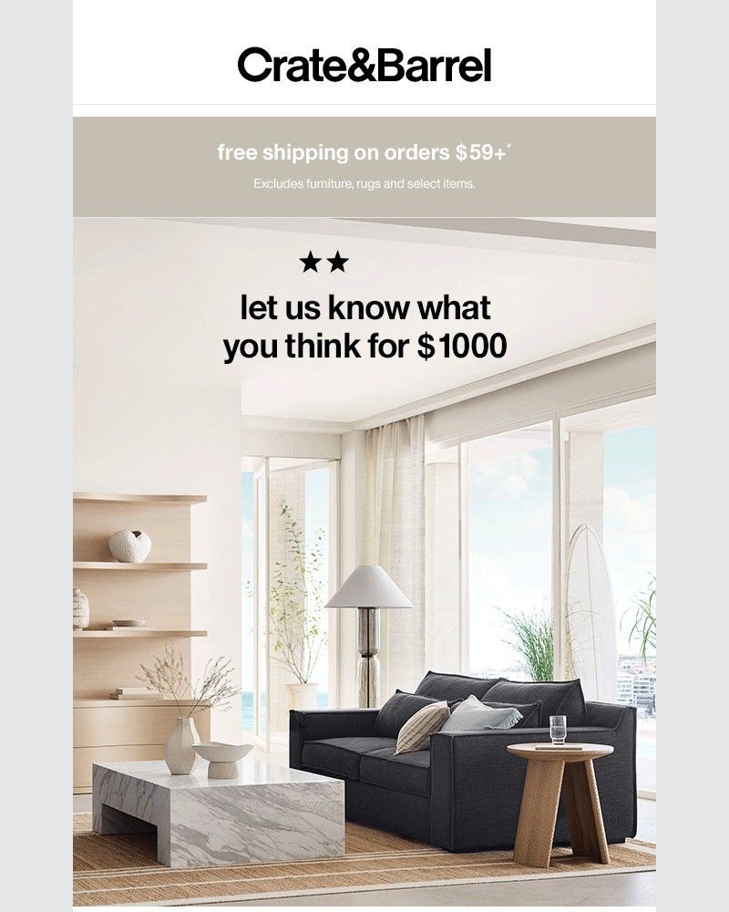 Screenshot of email sent to a Crate & Barrel Newsletter subscriber