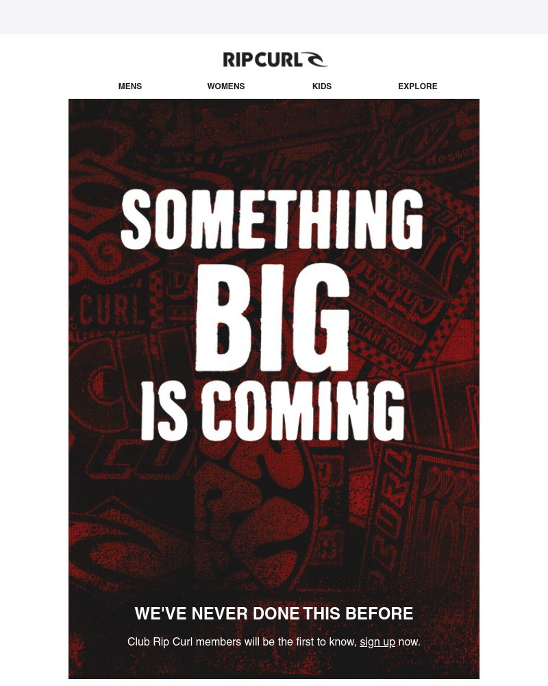 Screenshot of email sent to a Ripcurl Newsletter subscriber