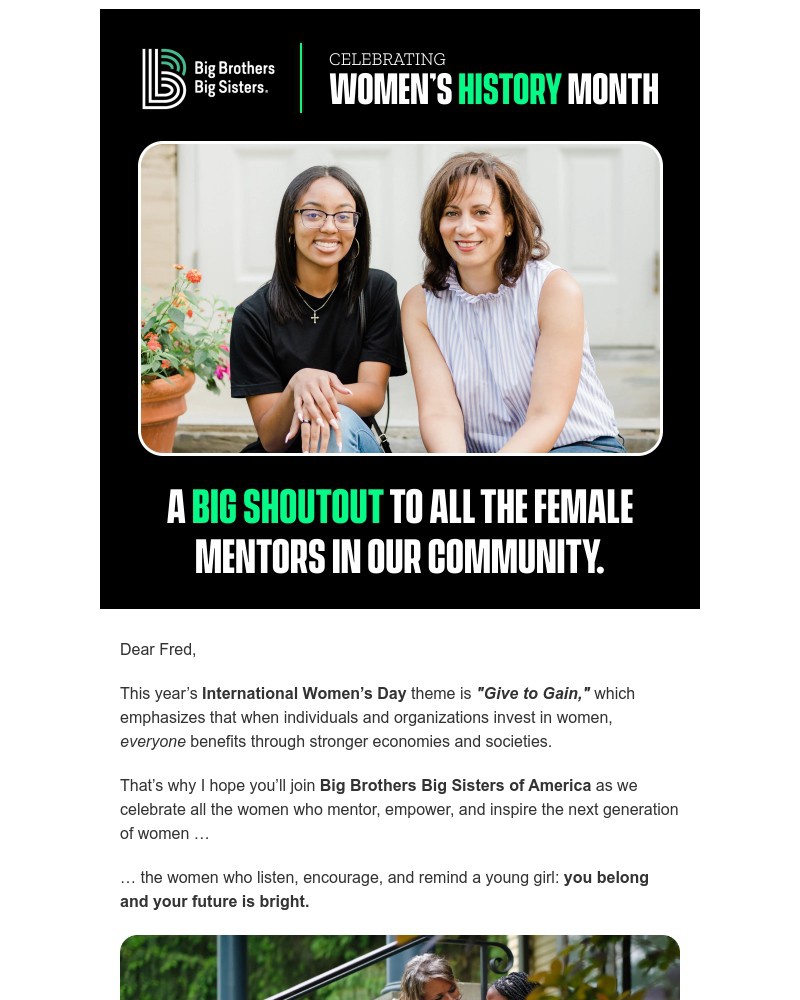 Screenshot of email sent to a Big Brothers Big Sisters of America Newsletter subscriber