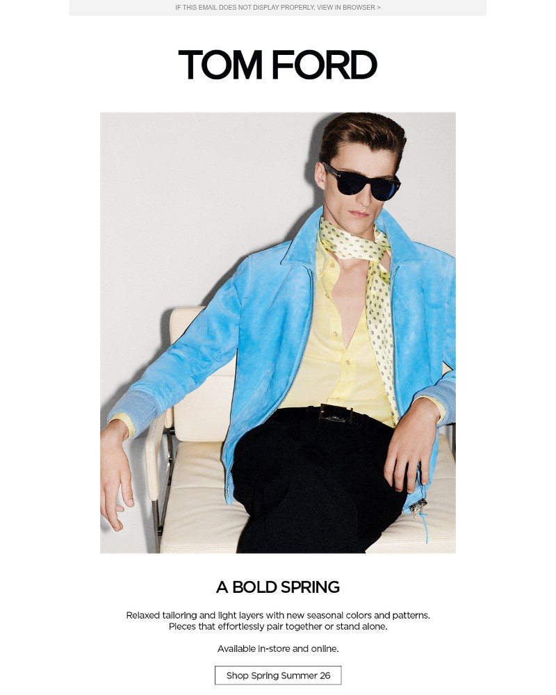 Screenshot of email sent to a Tom Ford Newsletter subscriber