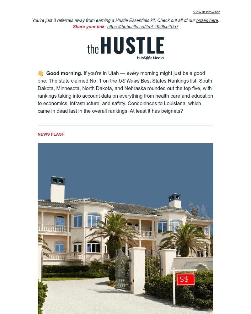 Screenshot of email sent to a The Hustle Newsletter subscriber