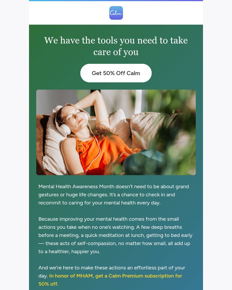 Screenshot of email sent to a Calm Registered user