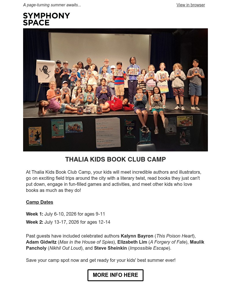 Screenshot of email sent to a Symphony Space Newsletter subscriber