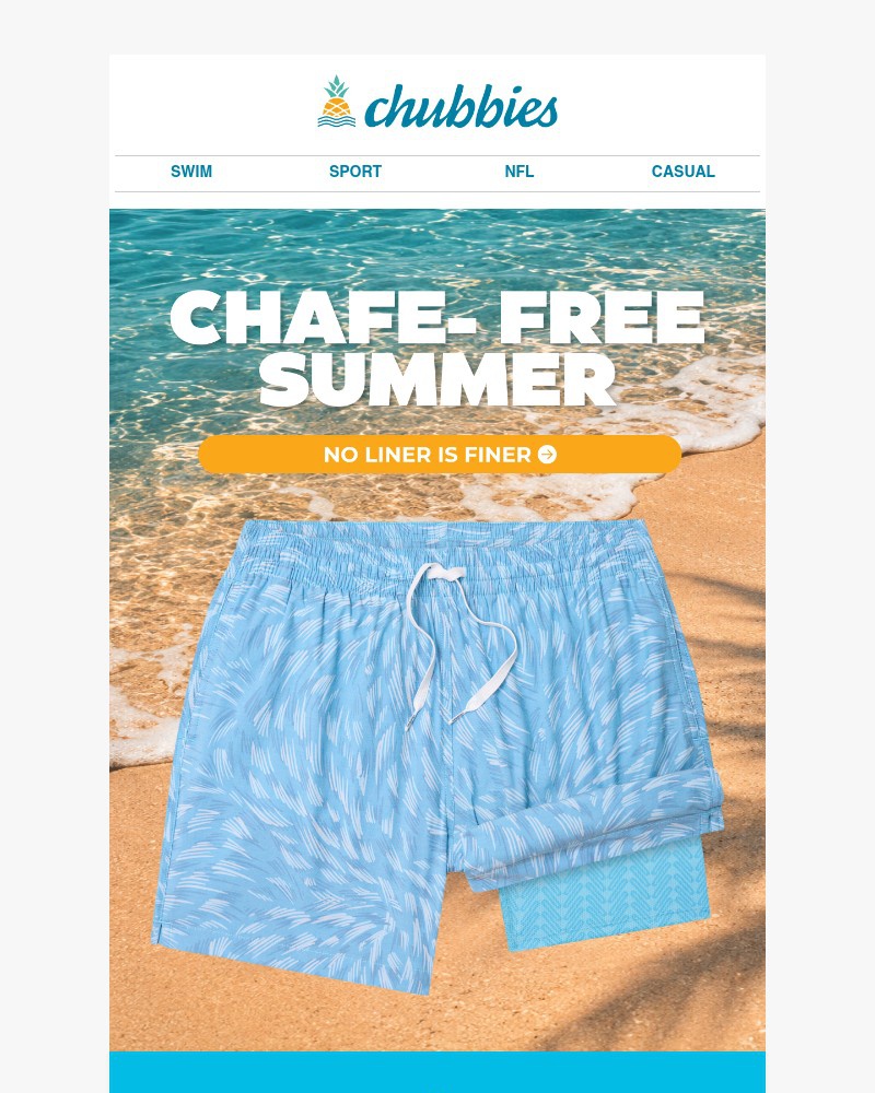 Screenshot of email sent to a Chubbies Newsletter subscriber