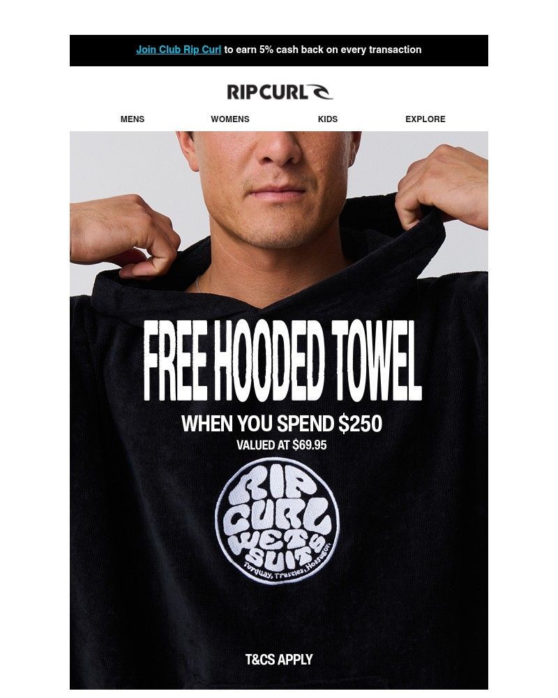 Screenshot of email sent to a Ripcurl Newsletter subscriber