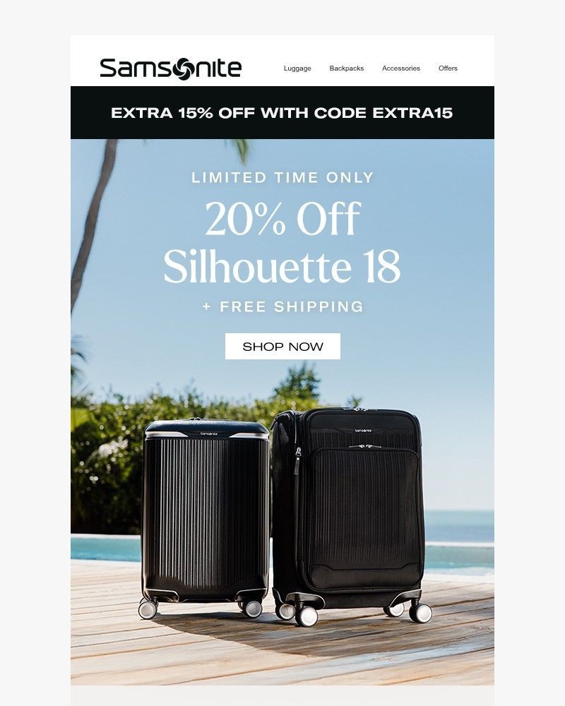 Screenshot of email sent to a Samsonite Newsletter subscriber