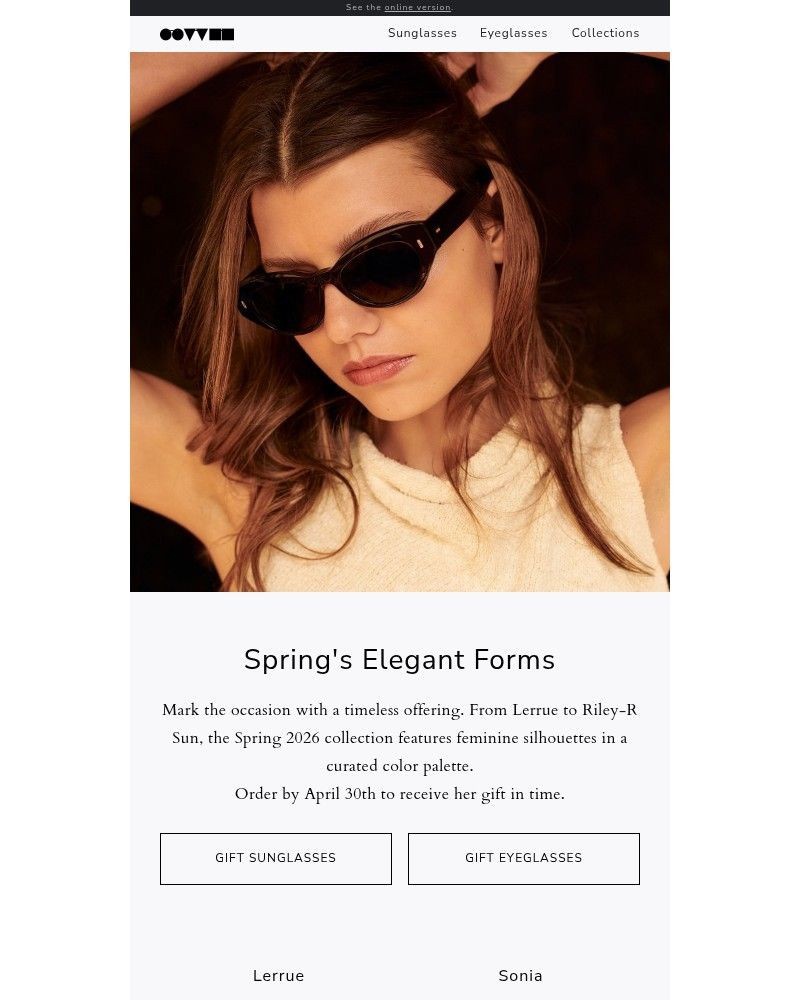 Screenshot of email sent to a Oliver Peoples Newsletter subscriber