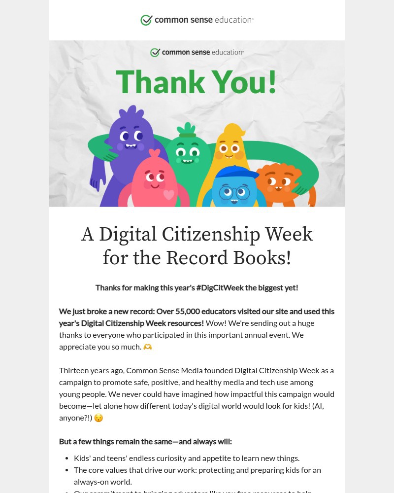 Screenshot of email sent to a Common Sense Newsletter subscriber