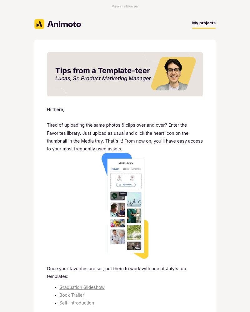 Screenshot of email sent to a Animoto Registered user
